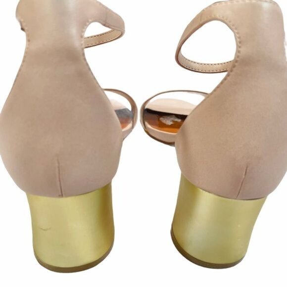 Charles & Keith Open Toe Pink Heels with Gold Heel - Picture 6 of 12